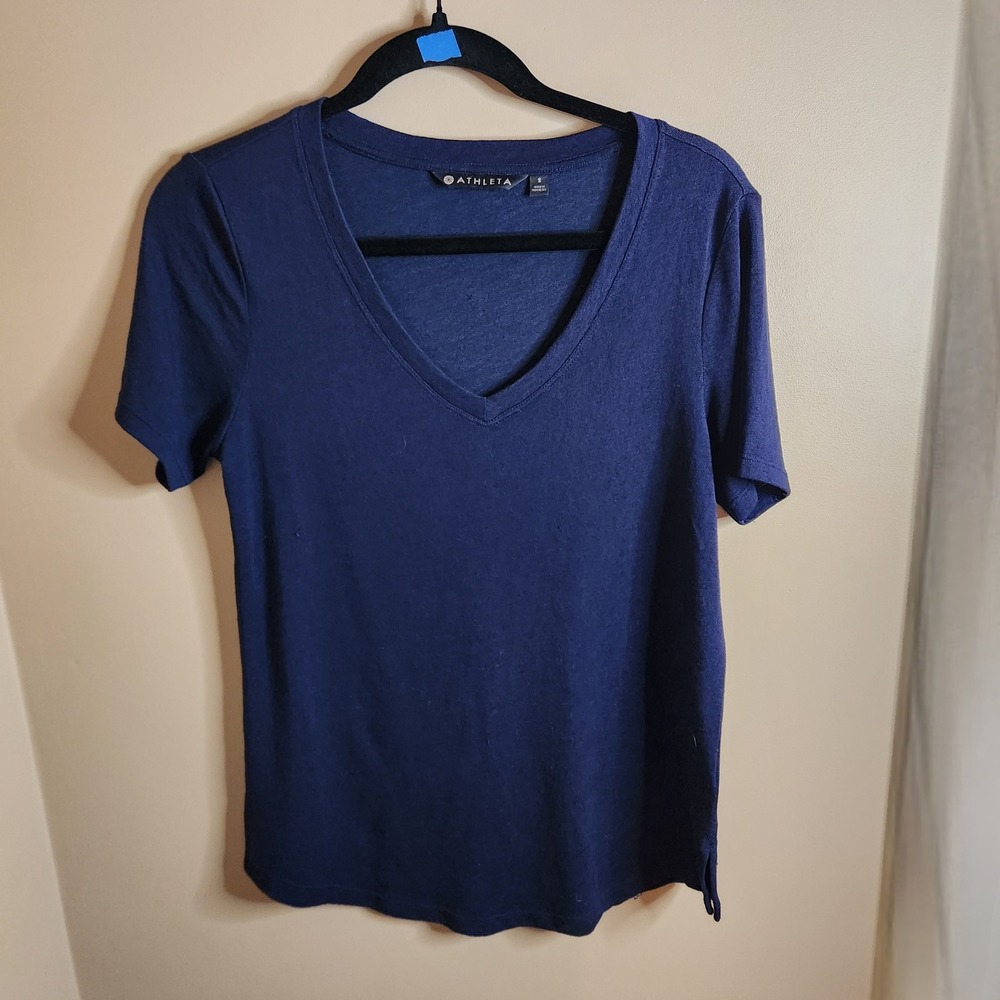 Athleta Womens Navy Blue Breezy V-Neck Tee Size S